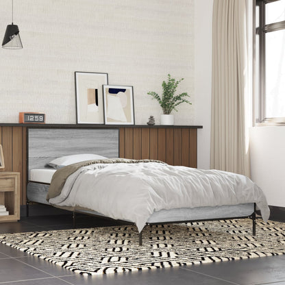 Bed Frame Grey Sonoma 90x200 cm Engineered Wood and Metal