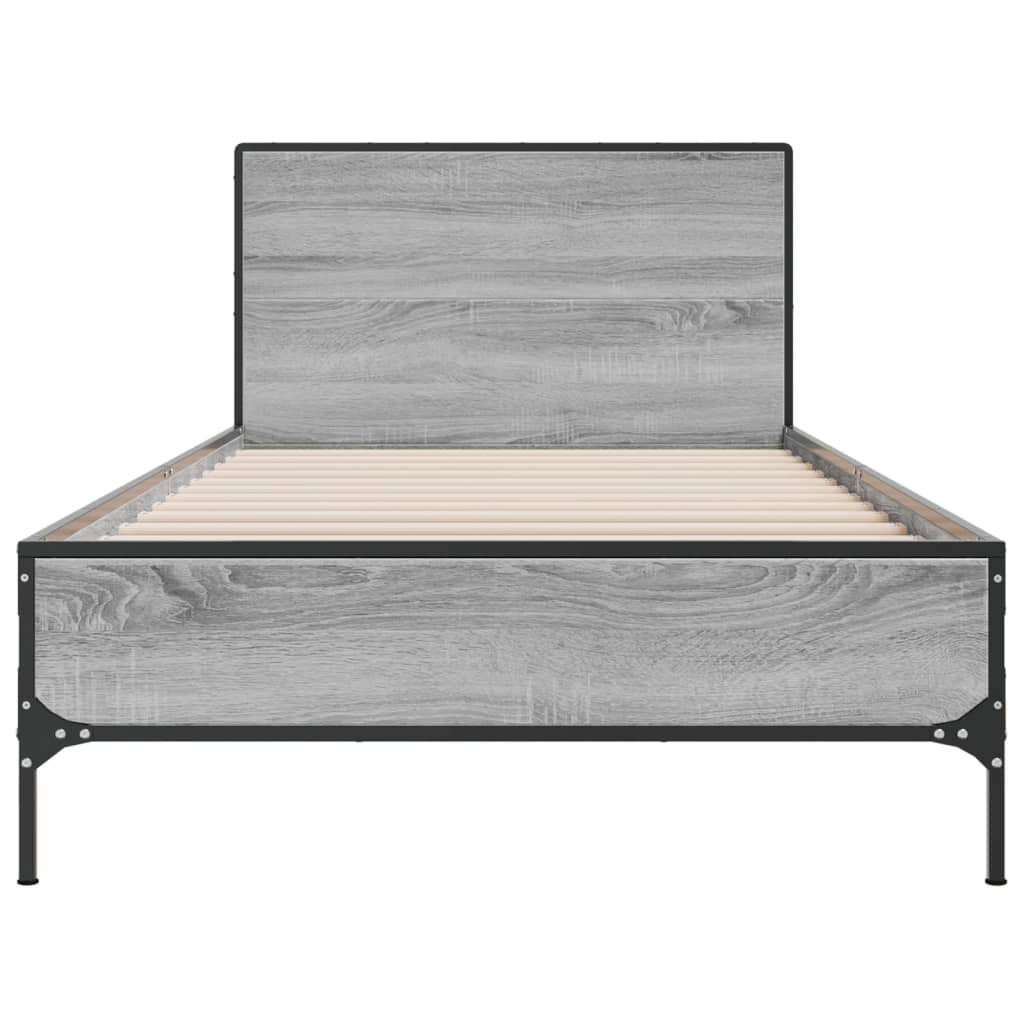 Bed Frame Grey Sonoma 90x200 cm Engineered Wood and Metal