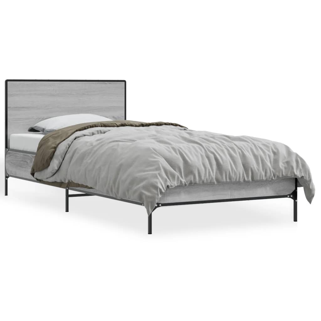 Bed Frame Grey Sonoma 90x200 cm Engineered Wood and Metal