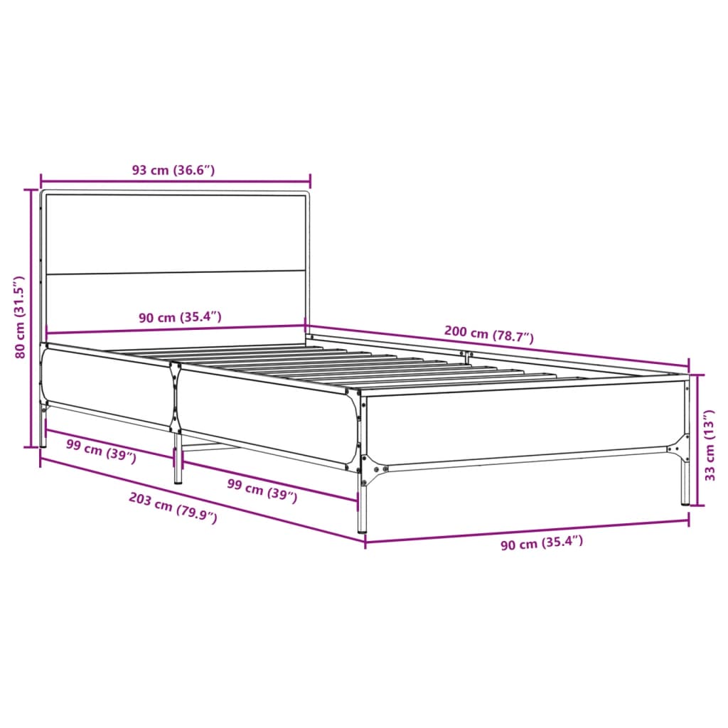 Bed Frame without Mattress Brown Oak 90x200 cm