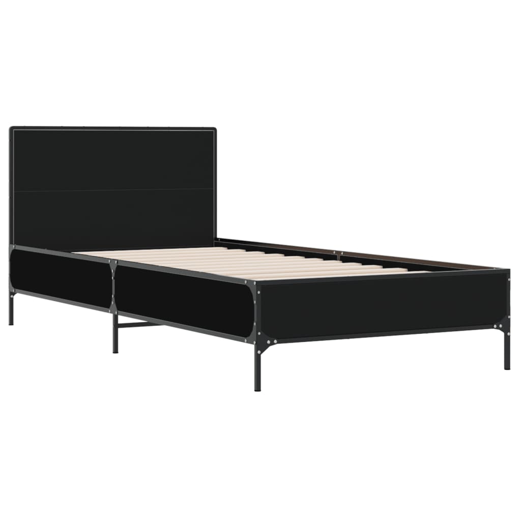 Bed Frame Black 100x200 cm Engineered Wood and Metal