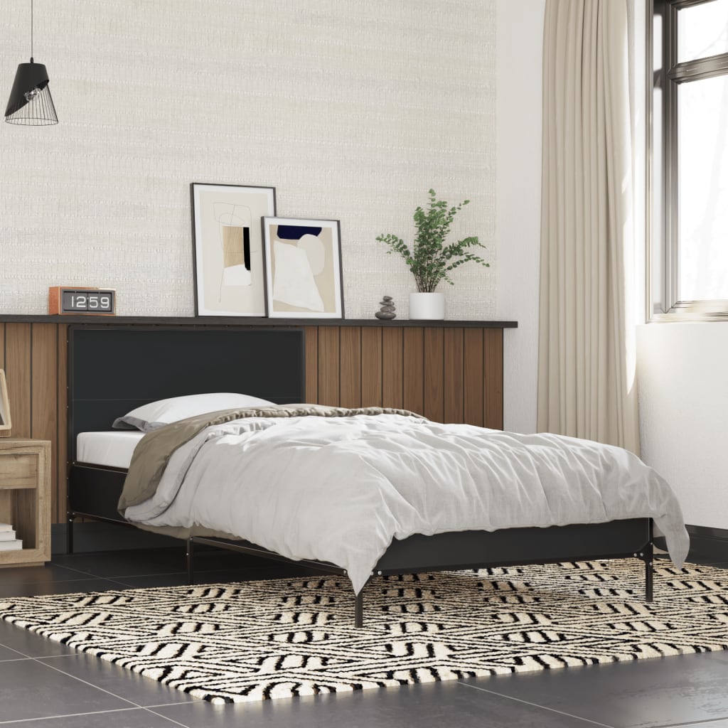 Bed Frame Black 100x200 cm Engineered Wood and Metal