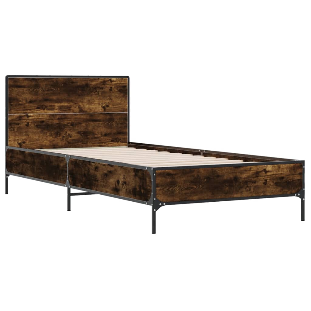 Bed Frame Smoked Oak 100x200 cm Engineered Wood and Metal