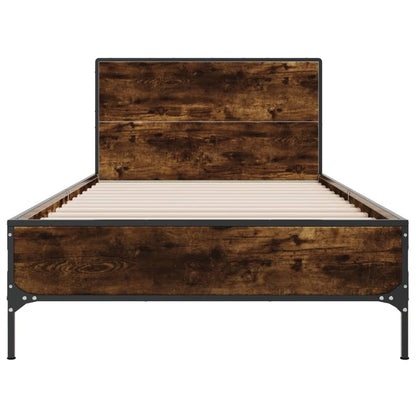 Bed Frame Smoked Oak 100x200 cm Engineered Wood and Metal