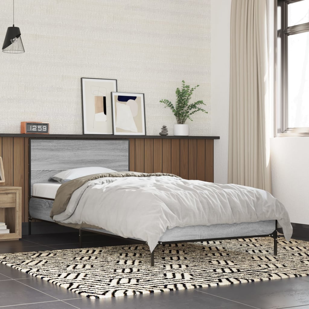 Bed Frame Grey Sonoma 100x200 cm Engineered Wood and Metal