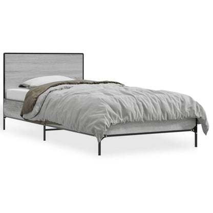 Bed Frame Grey Sonoma 100x200 cm Engineered Wood and Metal