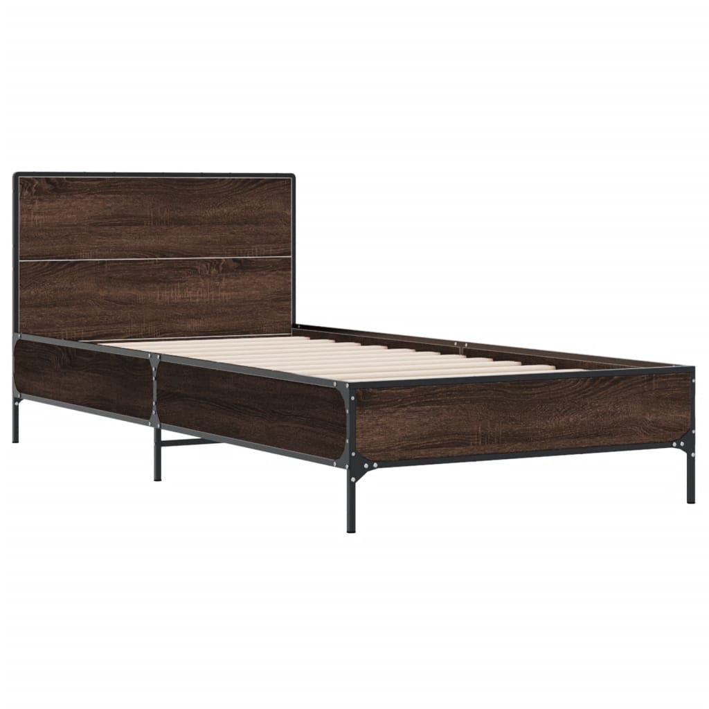 Bed Frame Brown Oak 100x200 cm Engineered Wood and Metal