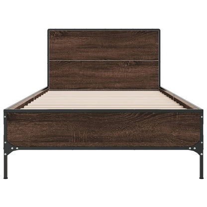 Bed Frame Brown Oak 100x200 cm Engineered Wood and Metal