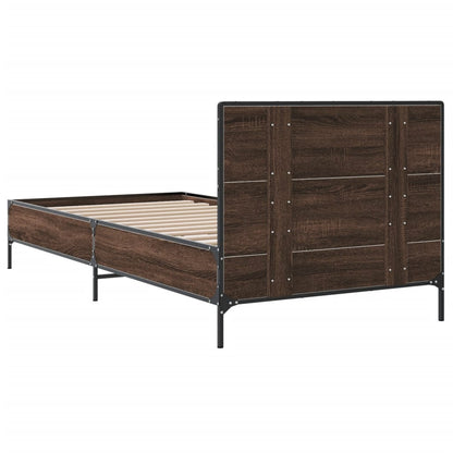 Bed Frame Brown Oak 100x200 cm Engineered Wood and Metal