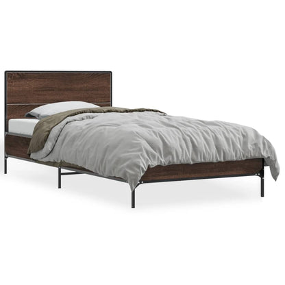 Bed Frame Brown Oak 100x200 cm Engineered Wood and Metal