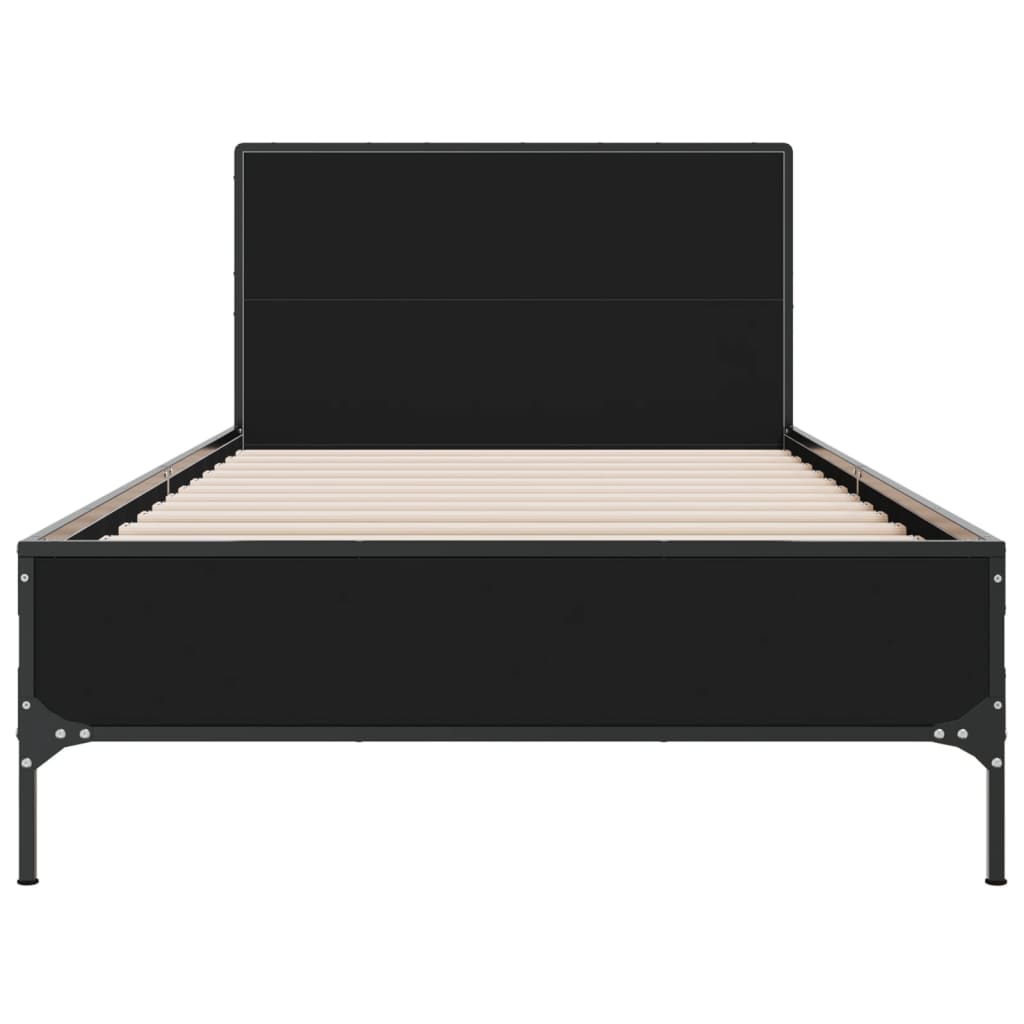 Bed Frame Black 75x190 cm Small Single Engineered Wood and Metal