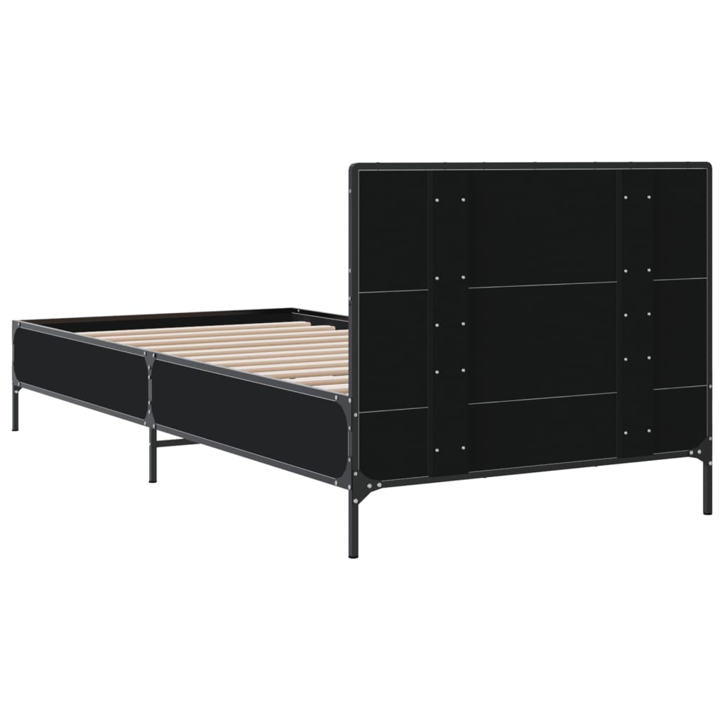 Bed Frame Black 75x190 cm Small Single Engineered Wood and Metal