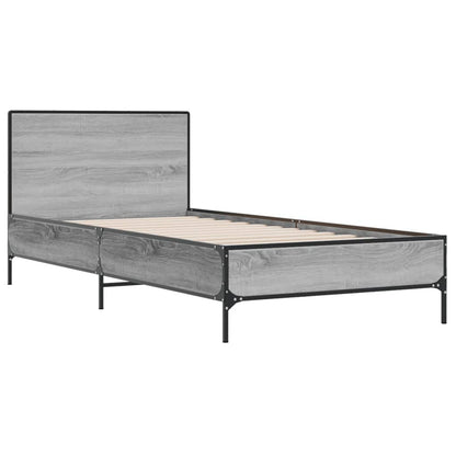 Bed Frame Grey Sonoma 75x190 cm Small Single Engineered Wood and Metal