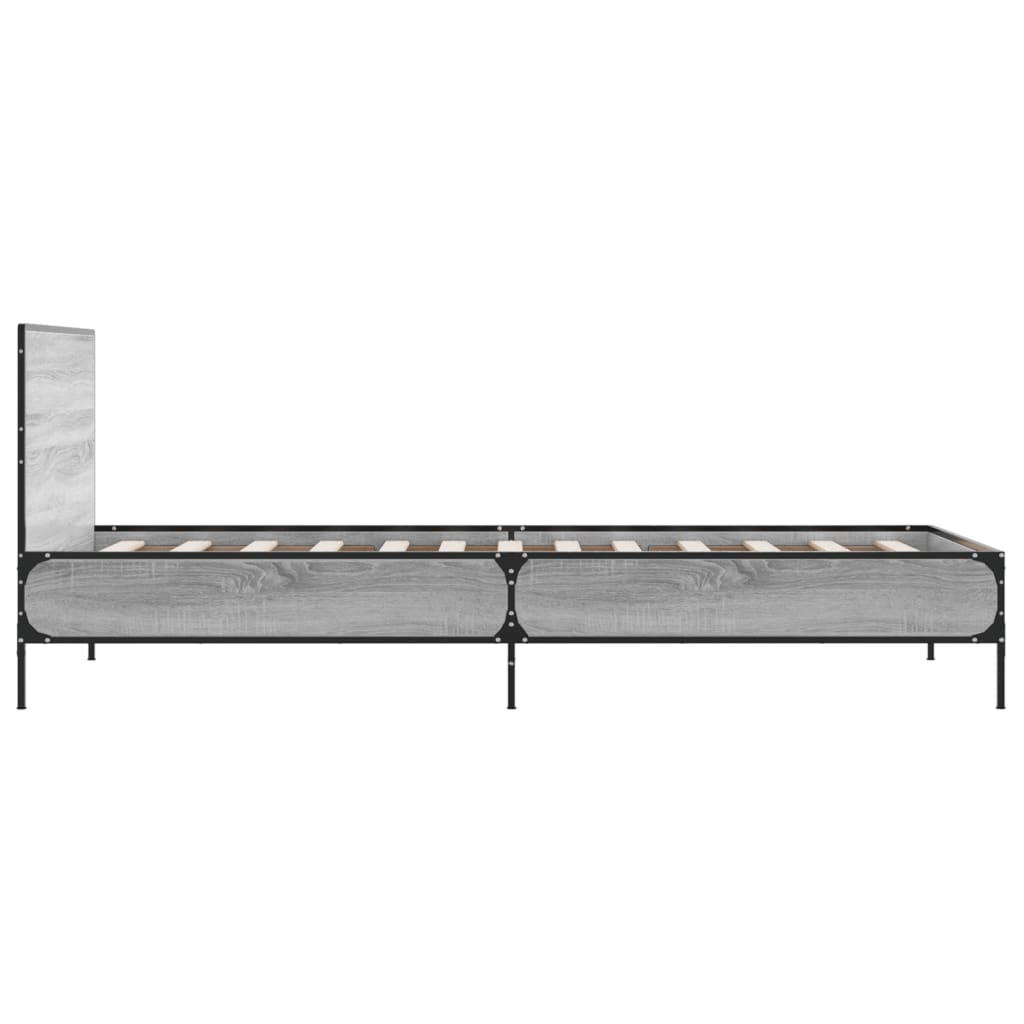 Bed Frame Grey Sonoma 75x190 cm Small Single Engineered Wood and Metal