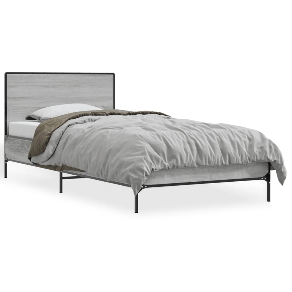 Bed Frame Grey Sonoma 75x190 cm Small Single Engineered Wood and Metal