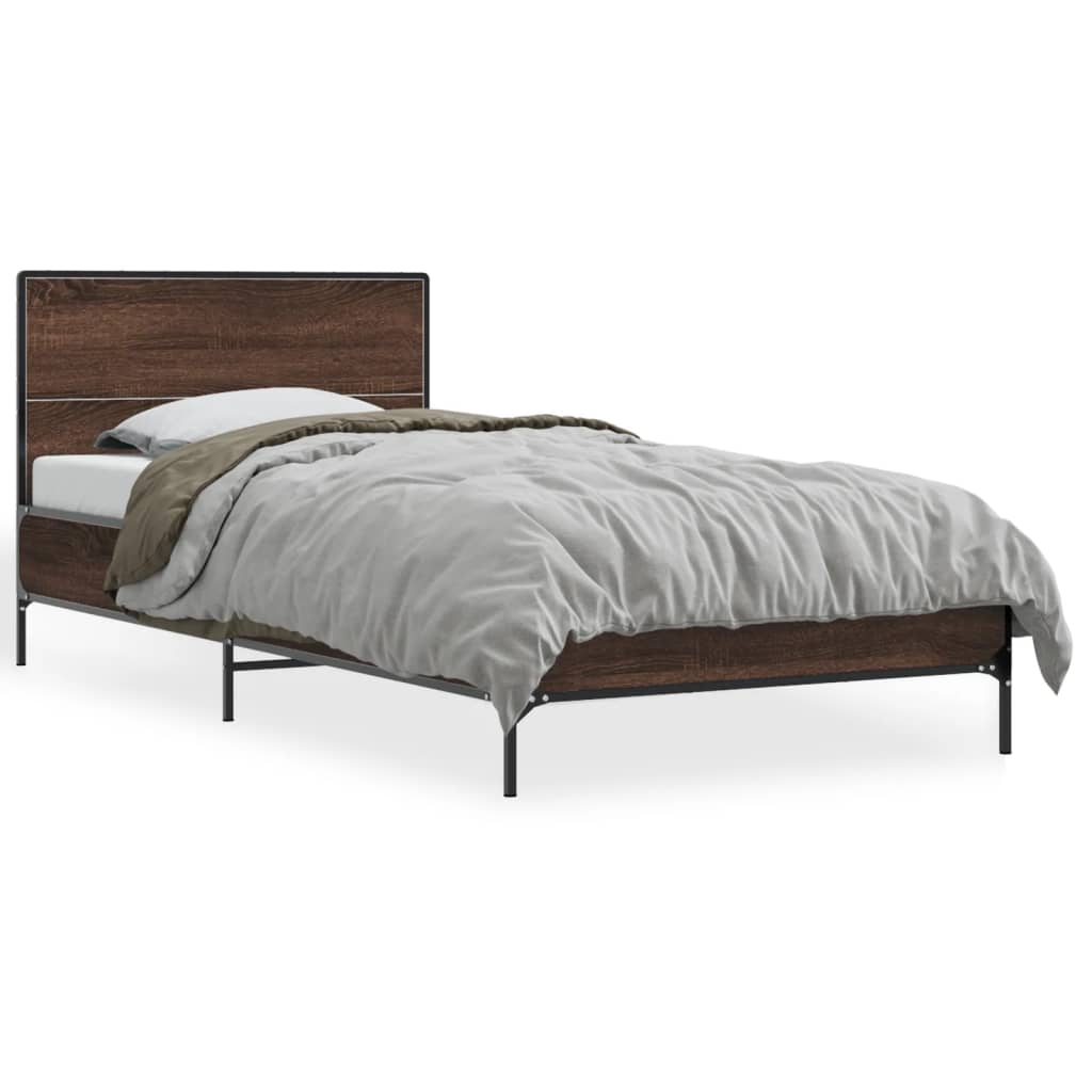 Bed Frame Brown Oak 75x190 cm Small Single Engineered Wood and Metal