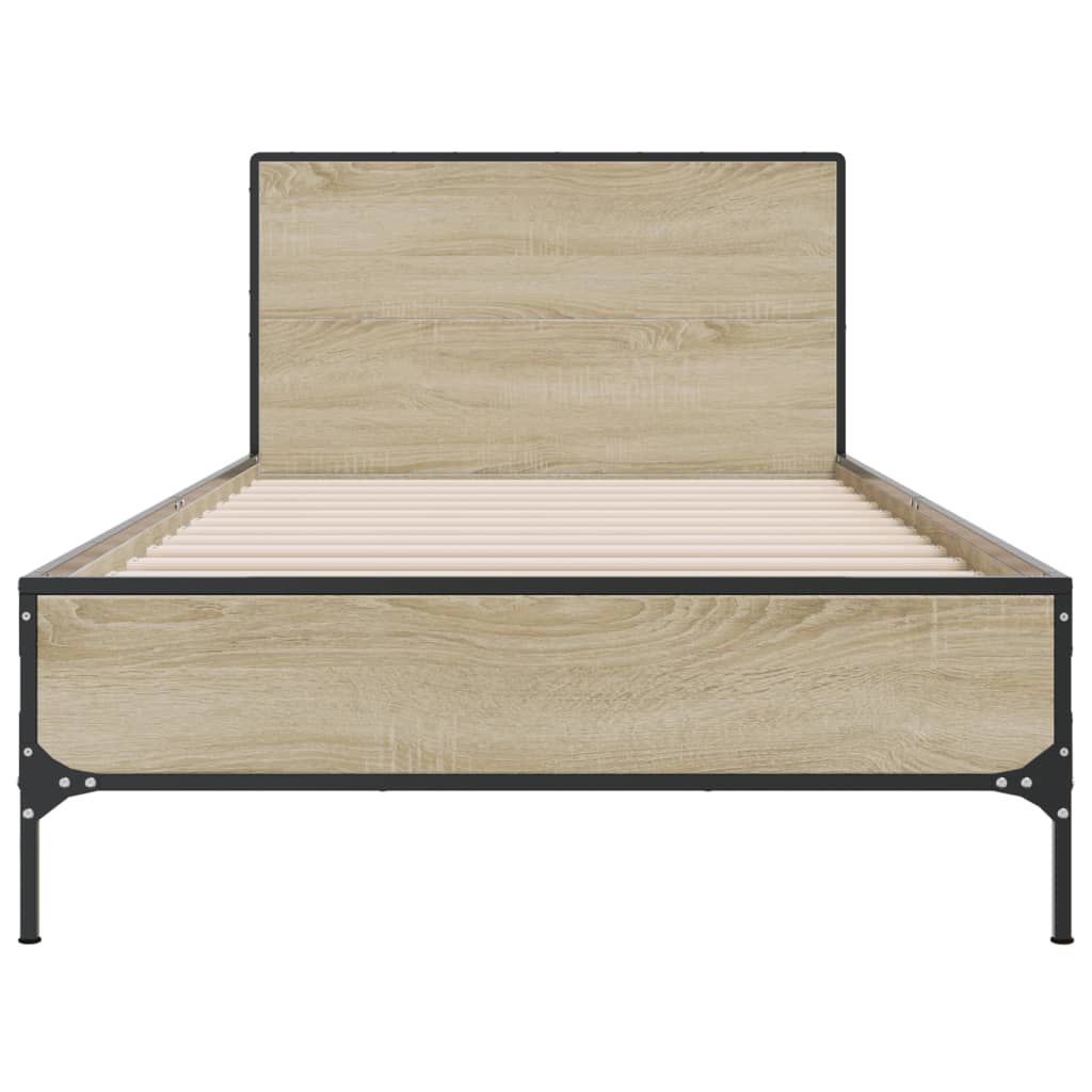 Bed Frame Sonoma Oak 90x190 cm Single Engineered Wood and Metal