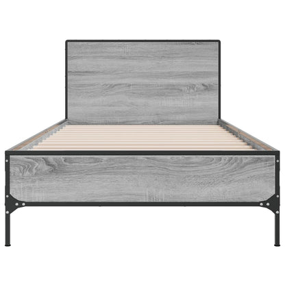 Bed Frame Grey Sonoma 90x190 cm Single Engineered Wood and Metal