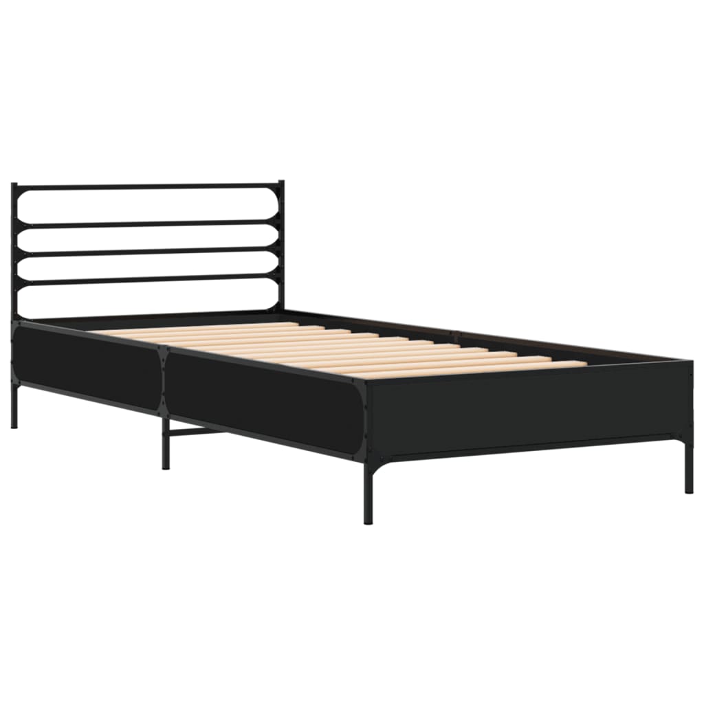 Bed Frame Black 90x200 cm Engineered Wood and Metal