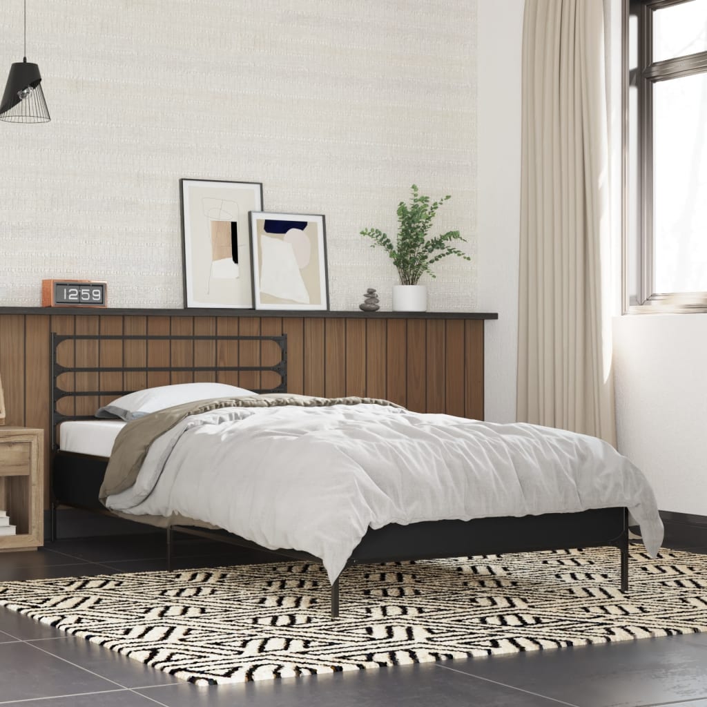 Bed Frame Black 90x200 cm Engineered Wood and Metal