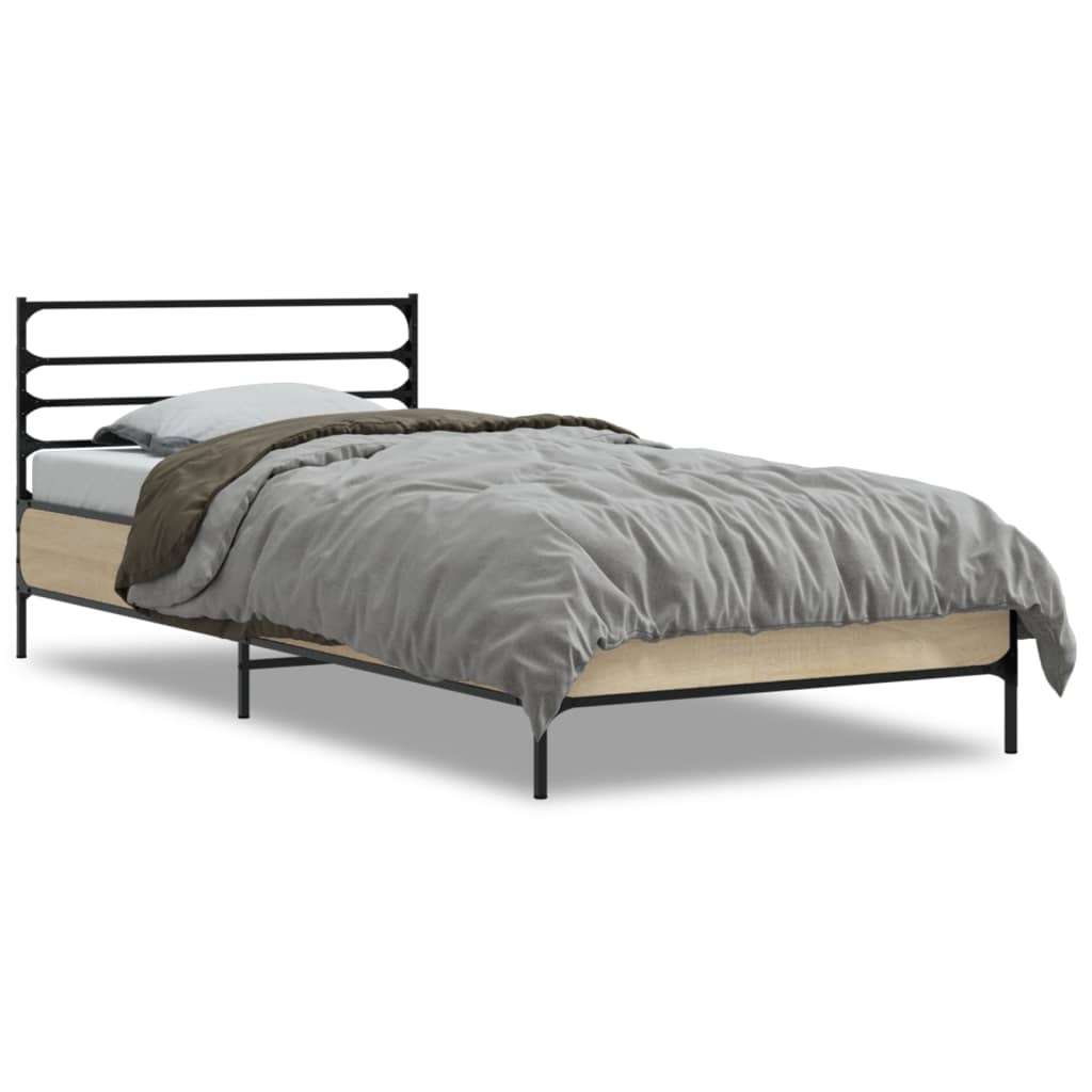 Bed Frame Sonoma Oak 90x200 cm Engineered Wood and Metal