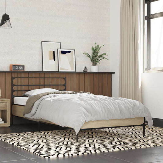 Bed Frame Sonoma Oak 90x200 cm Engineered Wood and Metal