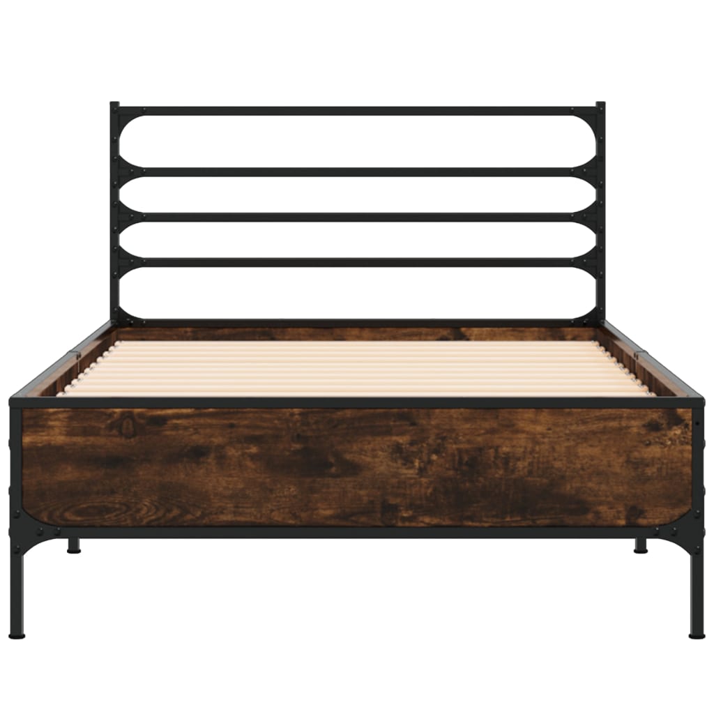 Bed Frame Smoked Oak 90x200 cm Engineered Wood and Metal