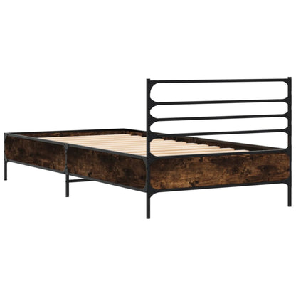 Bed Frame Smoked Oak 90x200 cm Engineered Wood and Metal