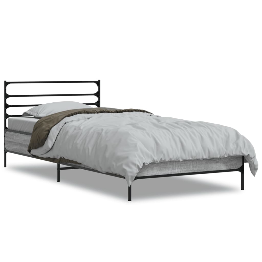 Bed Frame Grey Sonoma 90x200 cm Engineered Wood and Metal