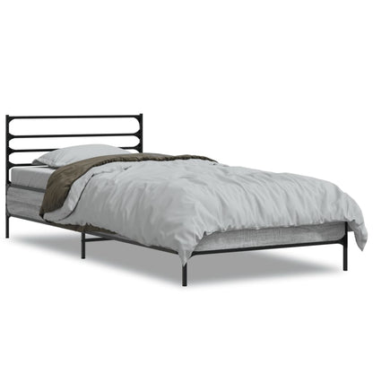 Bed Frame Grey Sonoma 90x200 cm Engineered Wood and Metal