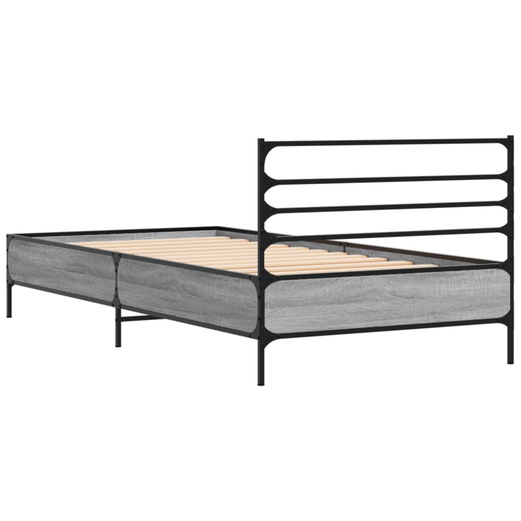 Bed Frame Grey Sonoma 90x200 cm Engineered Wood and Metal