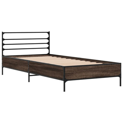 Bed Frame Brown Oak 90x200 cm Engineered Wood and Metal