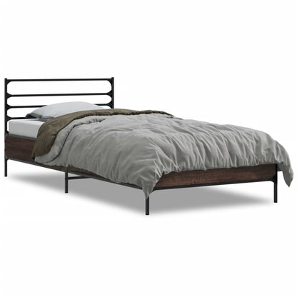 Bed Frame Brown Oak 90x200 cm Engineered Wood and Metal