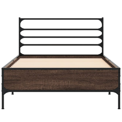 Bed Frame Brown Oak 90x200 cm Engineered Wood and Metal