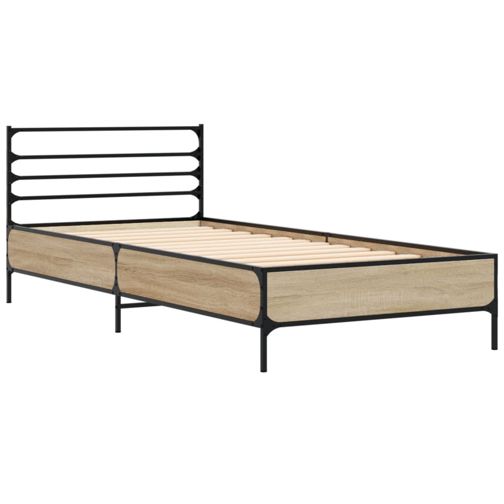 Bed Frame Sonoma Oak 100x200 cm Engineered Wood and Metal