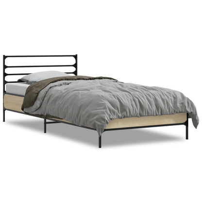 Bed Frame Sonoma Oak 100x200 cm Engineered Wood and Metal