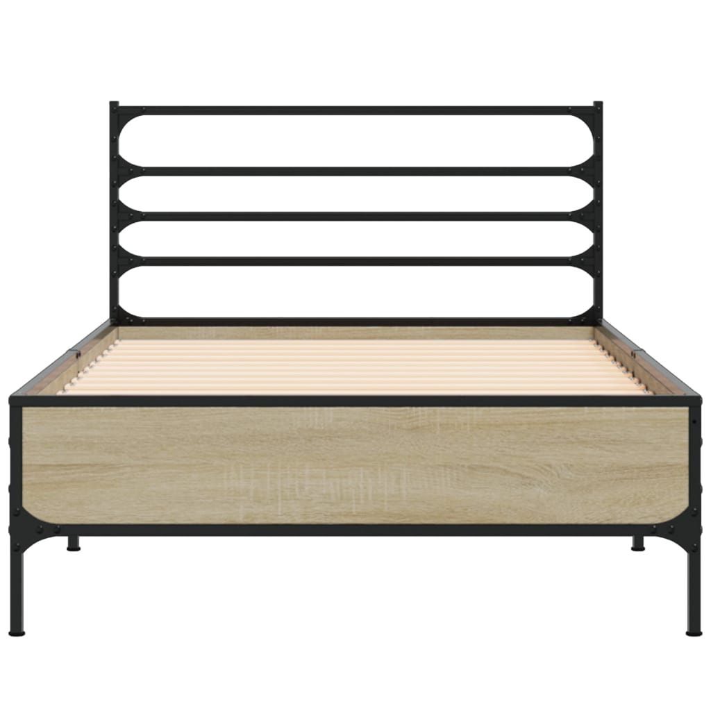 Bed Frame Sonoma Oak 100x200 cm Engineered Wood and Metal