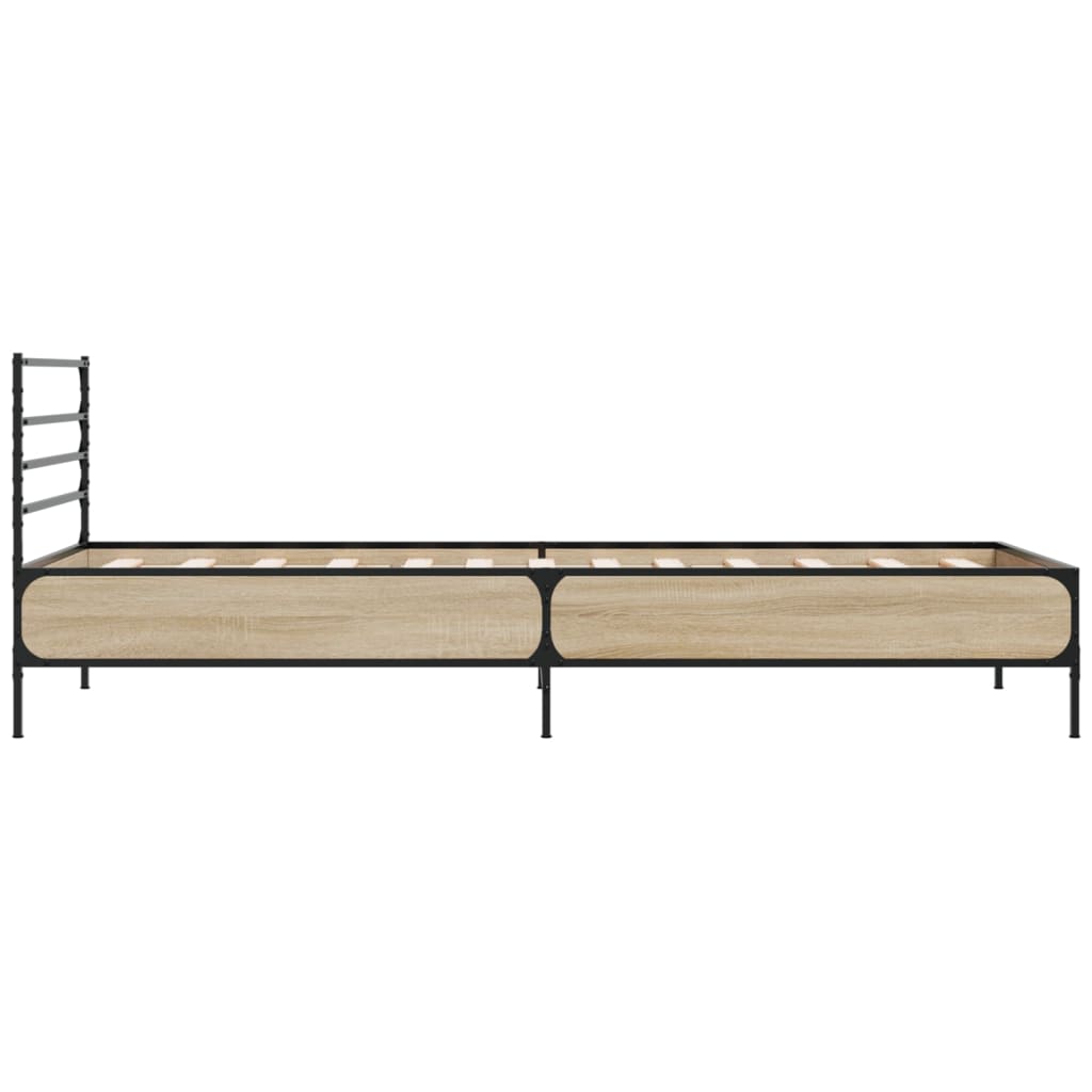 Bed Frame Sonoma Oak 100x200 cm Engineered Wood and Metal