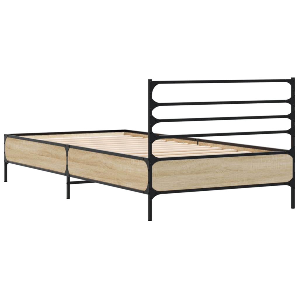 Bed Frame Sonoma Oak 100x200 cm Engineered Wood and Metal