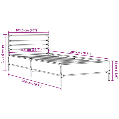 Bed Frame Sonoma Oak 100x200 cm Engineered Wood and Metal