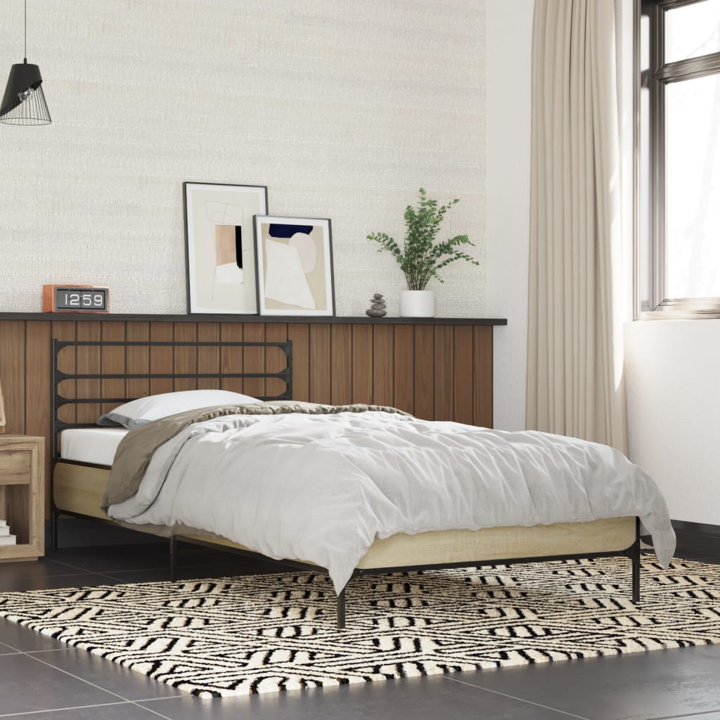 Bed Frame Sonoma Oak 100x200 cm Engineered Wood and Metal