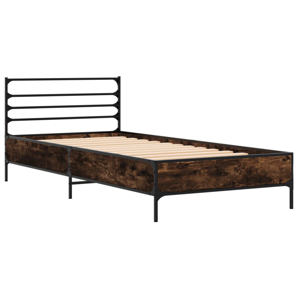 Bed Frame Smoked Oak 100x200 cm Engineered Wood and Metal