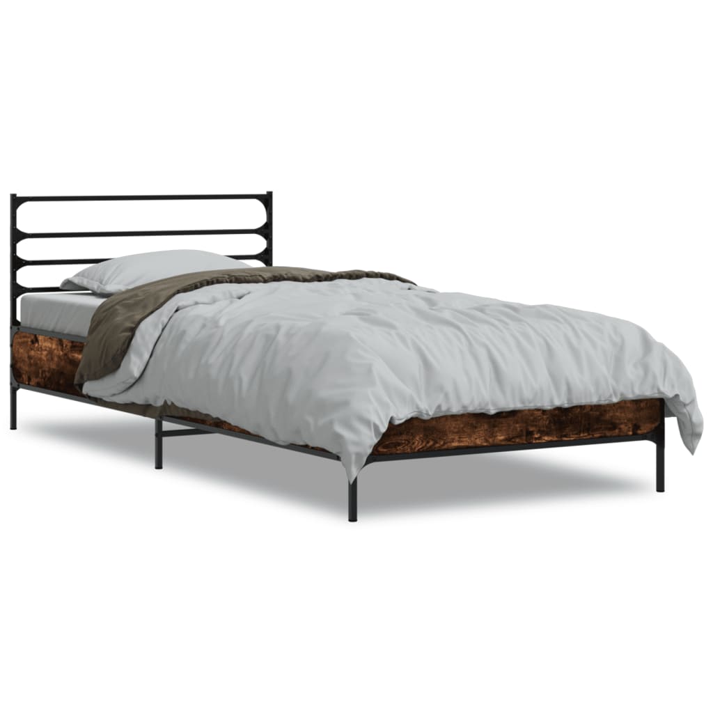 Bed Frame Smoked Oak 100x200 cm Engineered Wood and Metal