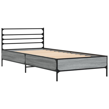 Bed Frame Grey Sonoma 100x200 cm Engineered Wood and Metal