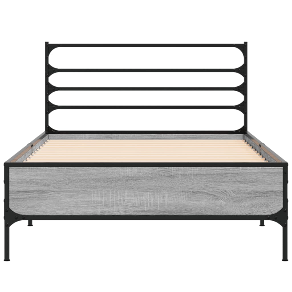 Bed Frame Grey Sonoma 100x200 cm Engineered Wood and Metal