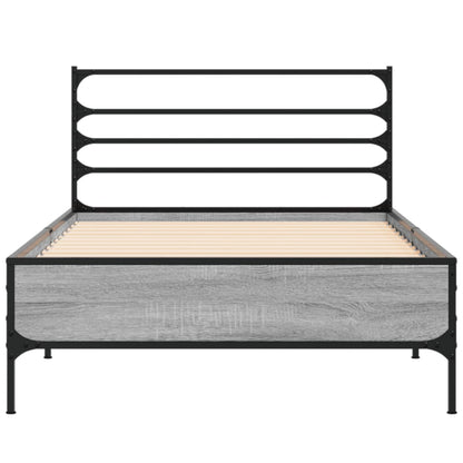 Bed Frame Grey Sonoma 100x200 cm Engineered Wood and Metal