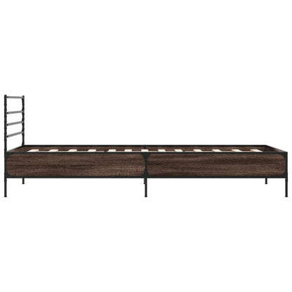 Bed Frame Brown Oak 100x200 cm Engineered Wood and Metal