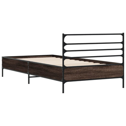 Bed Frame Brown Oak 100x200 cm Engineered Wood and Metal