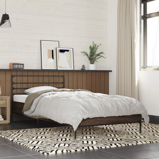 Bed Frame Brown Oak 100x200 cm Engineered Wood and Metal