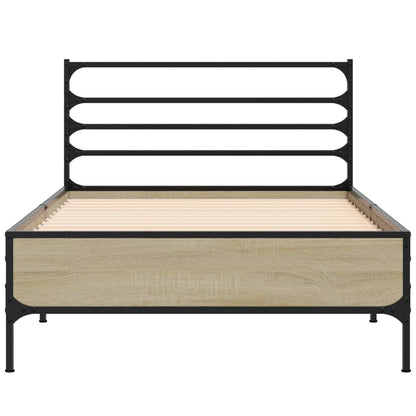 Bed Frame Sonoma Oak 75x190 cm Small Single Engineered Wood and Metal